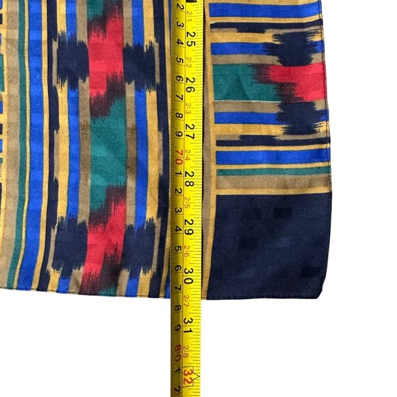 Vintage Italian Scarf Aztec Polyester Western Italy 1990s Blue Red Green - Picture 5 of 6